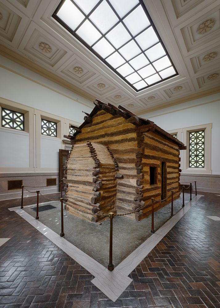 Log cabin displayed in the first Lincoln memorial at Abraham Lincoln Birthplace National Historical Park