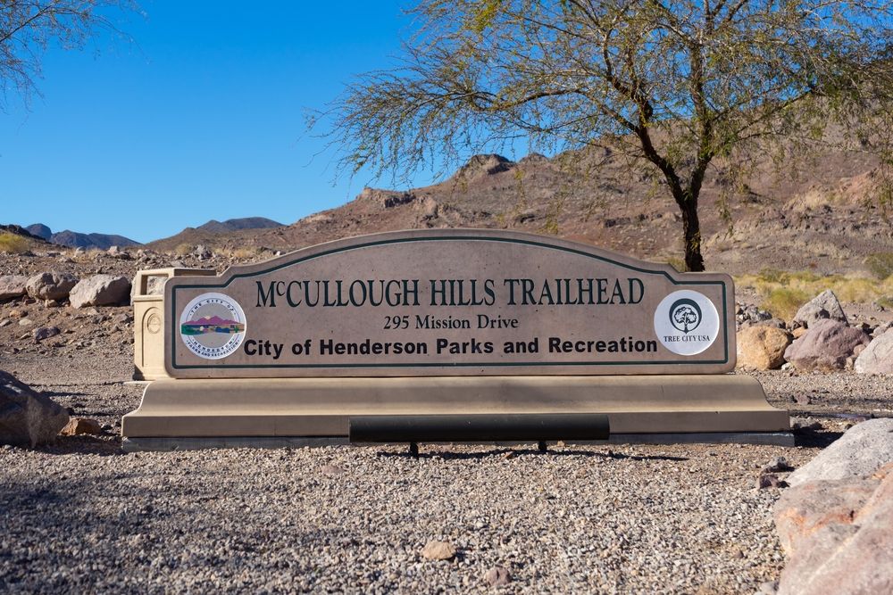Welcome sign of McCullough Hills Trail