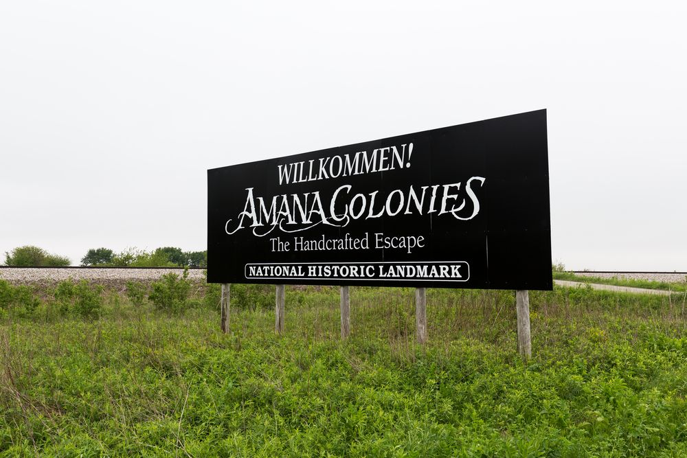 Welcome sign of Amana Colonies