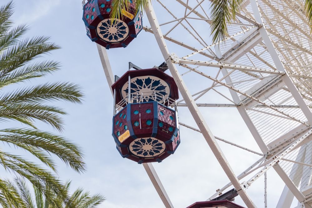 Gondolas of Irvine Spectrum Center's ferris wheel