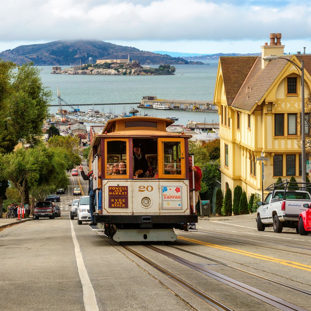 View of an Iconic Cable Car along the road