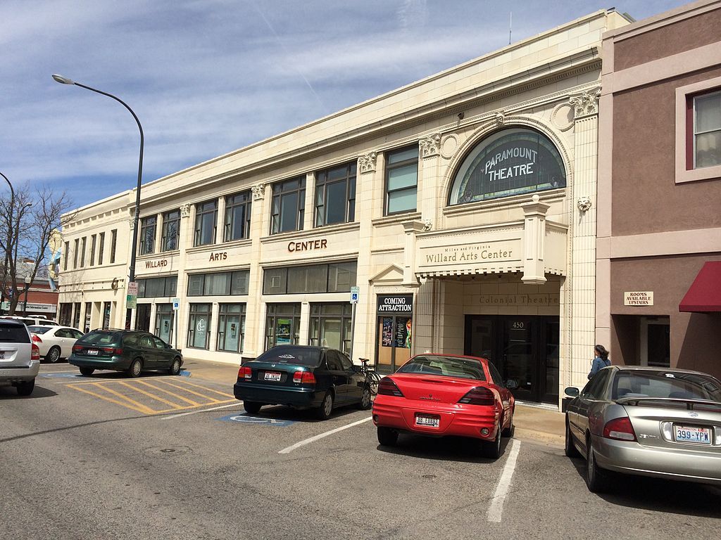 Cars parked in front of Willard Arts Center
