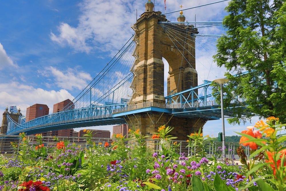 Daytime view of John A. Roebling Suspension Bridge