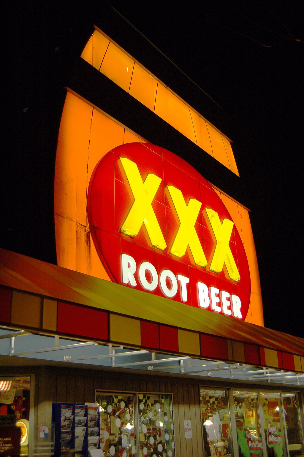 Name sign of Triple XXX Rootbeer Drive-in.