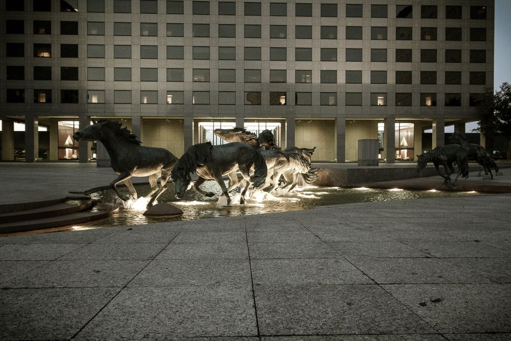 Close view of the Mustangs of Las Colinas