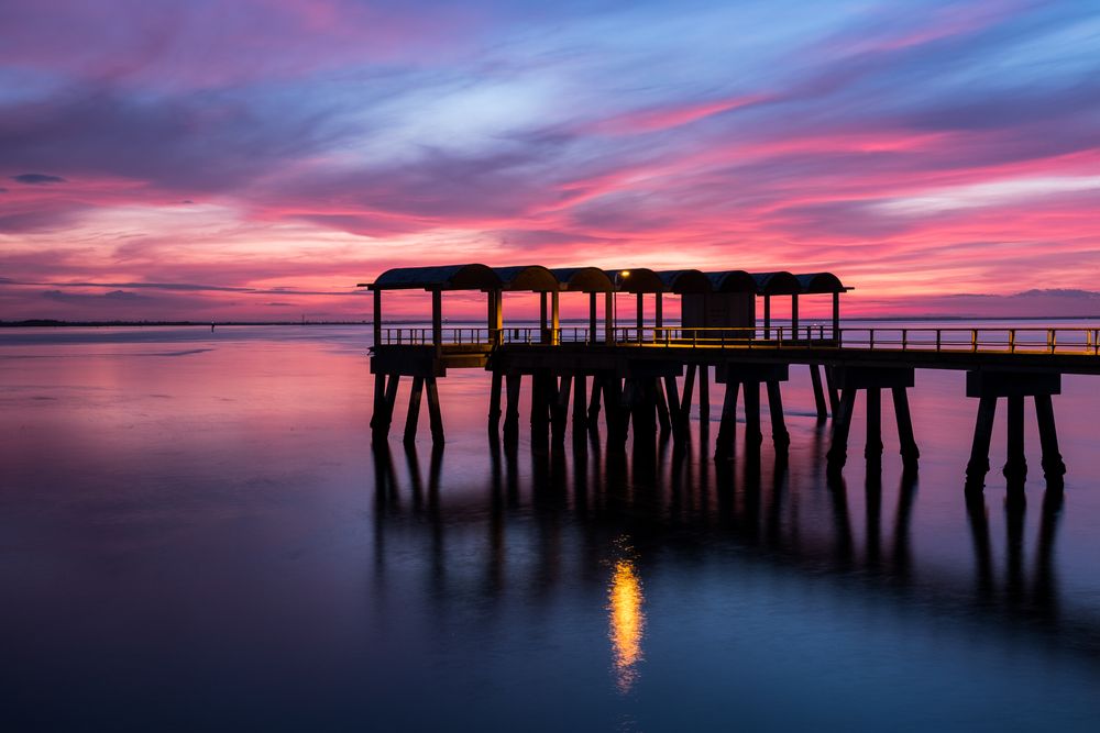 Silhouette of Jekyll Island Pier during sunset