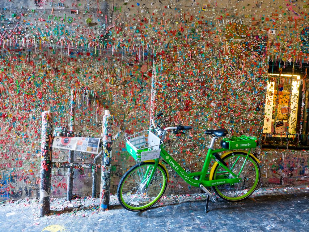 A bicycle beside the Gum Wall