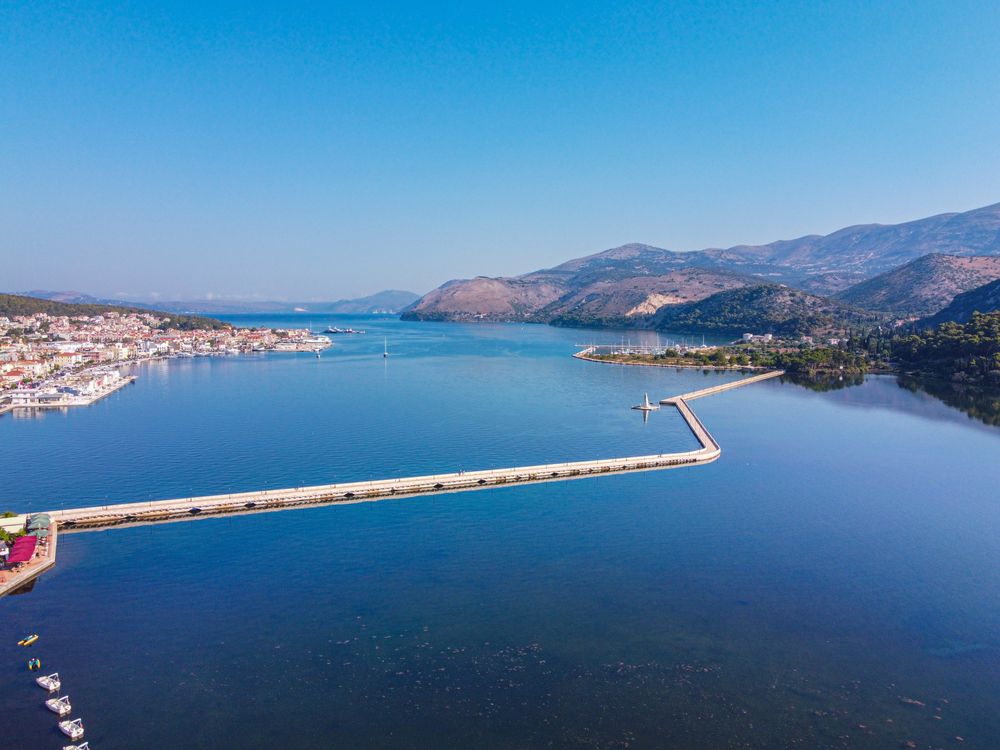 Aerial view of the long De Bosset Bridge