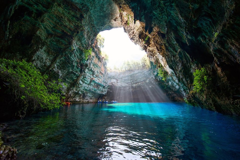 Sunlight shining through Melissani Cave
