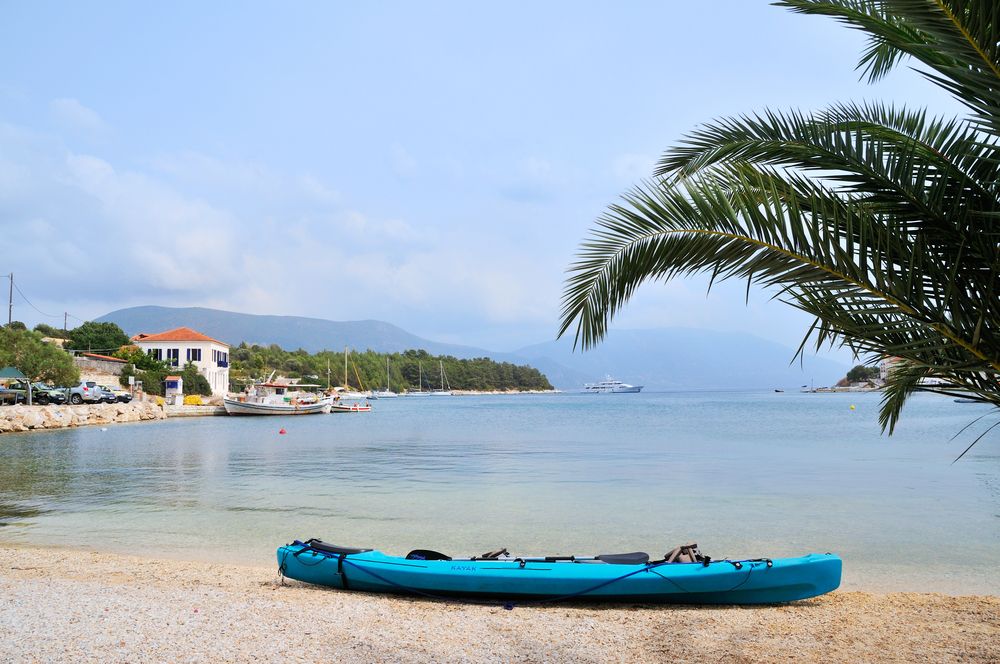 An empty kayak boat on Kefalonia's shore