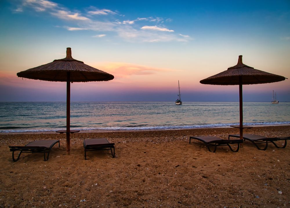 Colorful sunset at Skala Beach