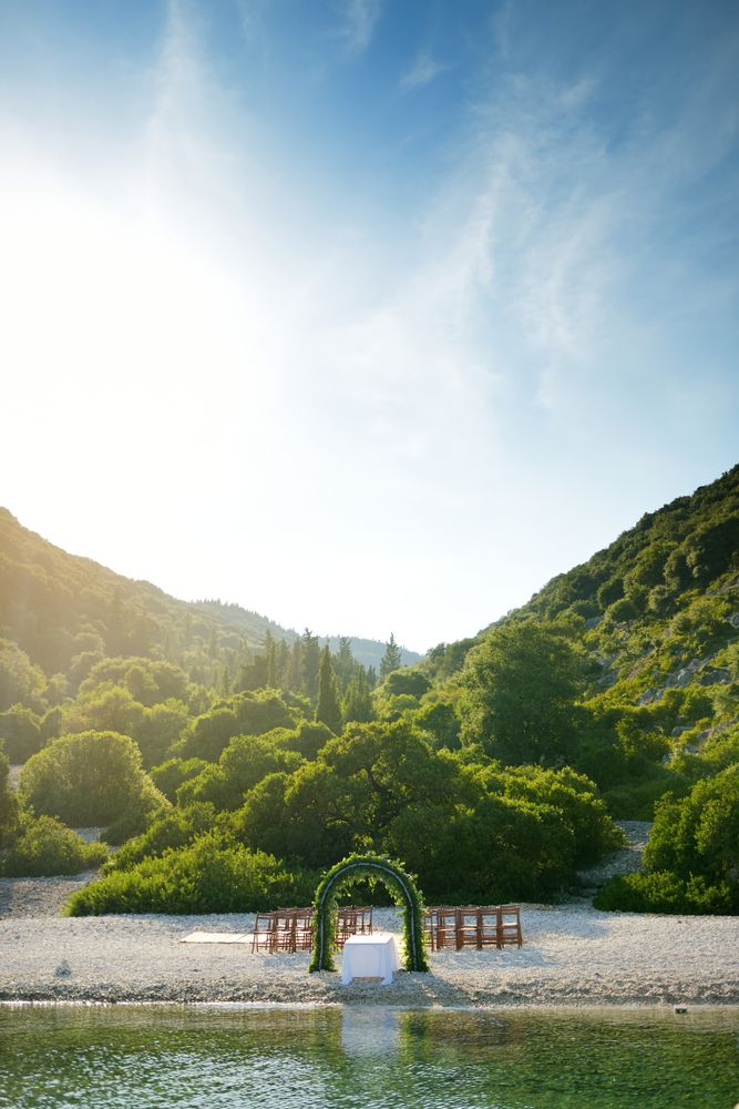 Scenic wedding set up at Kefalonia