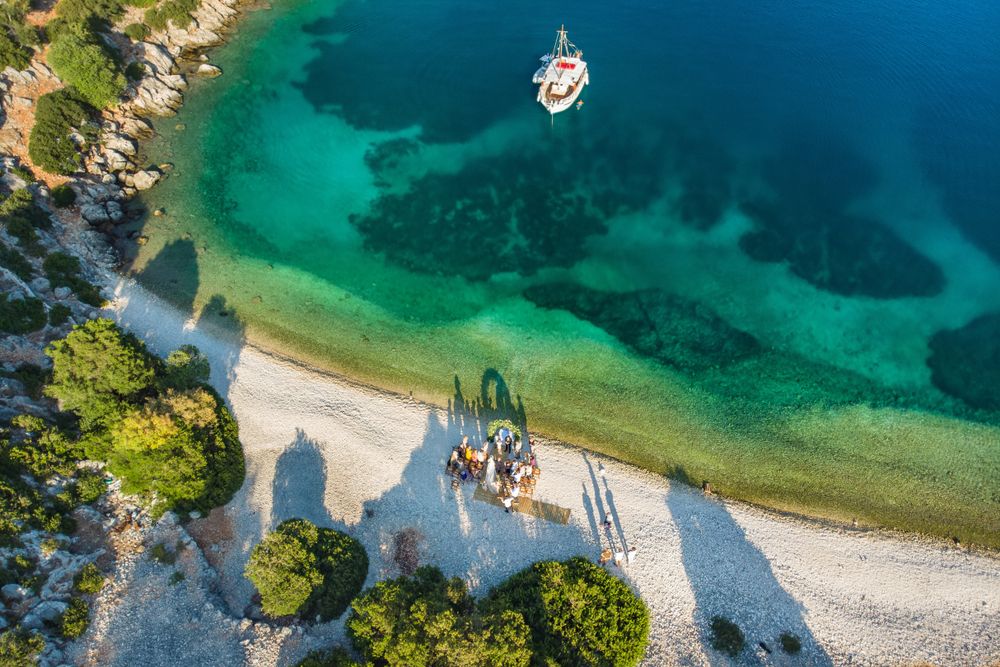 Aerial view of a Destination Wedding at Kefalonia