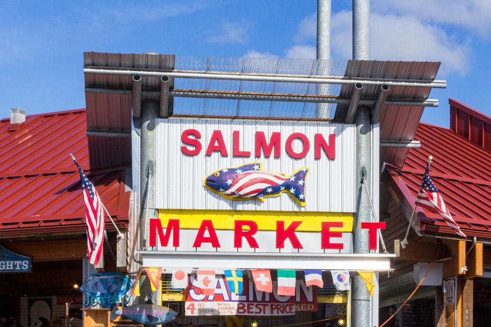 Colorful name sign of Salmon Market
