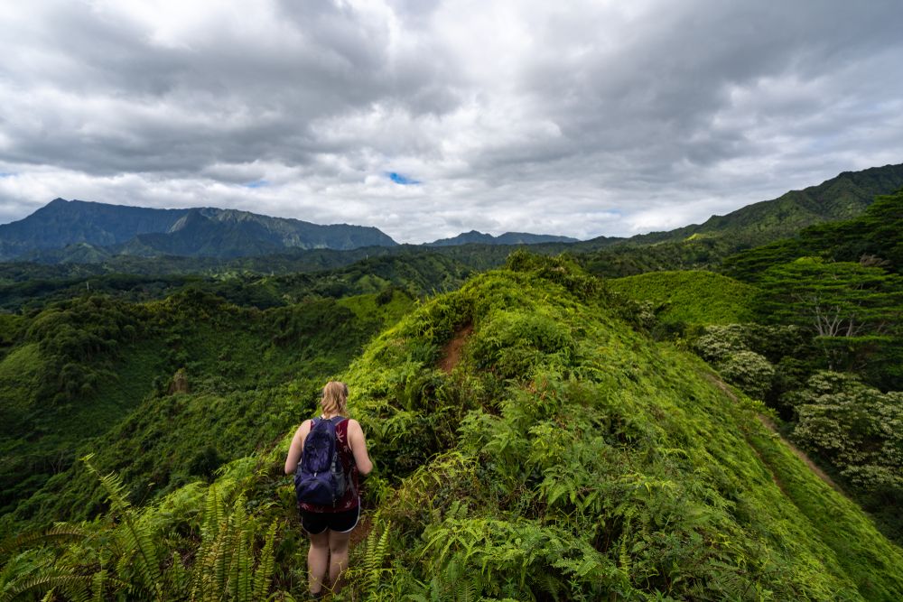 A hiker at Sleeping Giant Trail