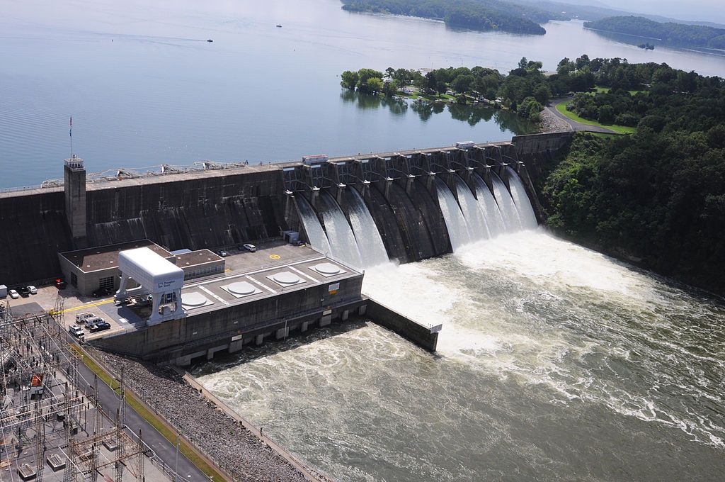 Aerial view of Douglas Dam and Reservoir