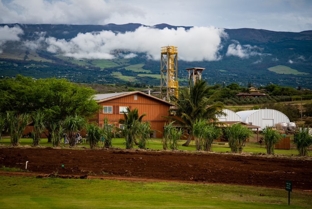 Exterior of Ocean Vodka Organic Farm and Distillery and its landscape