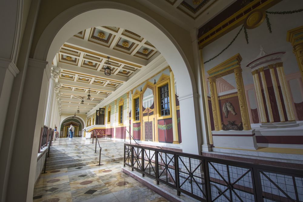 A hallway in the Getty Villa