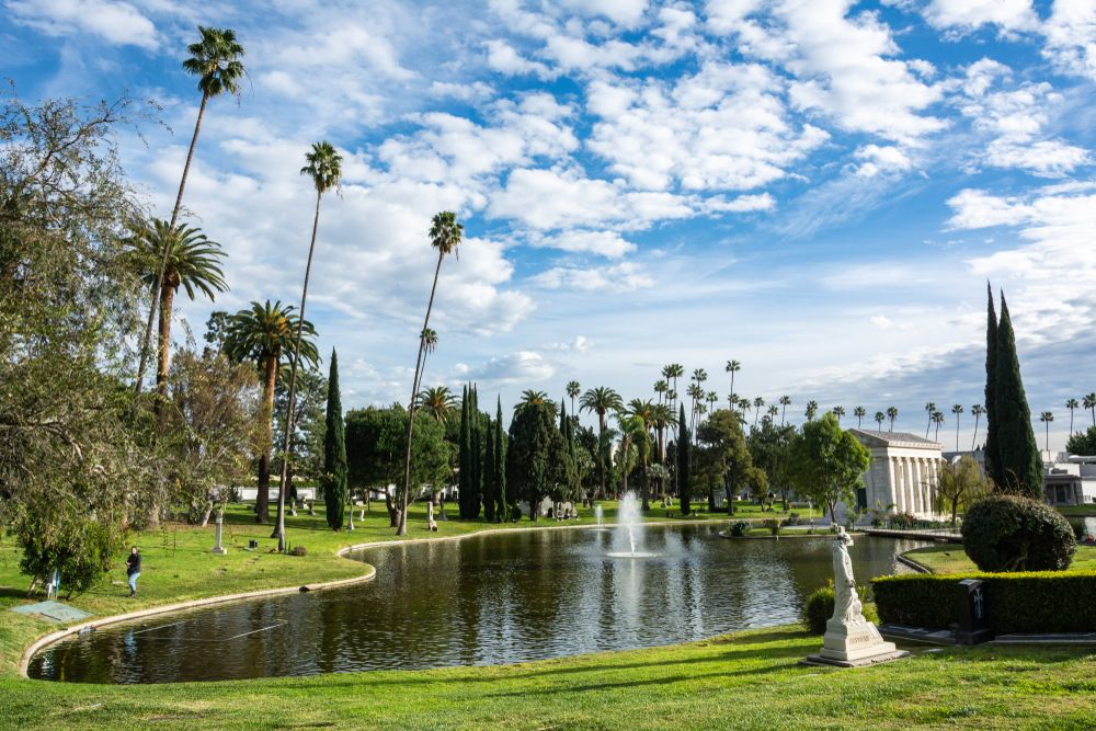 A pond at the Hollywood Forever Cemetery