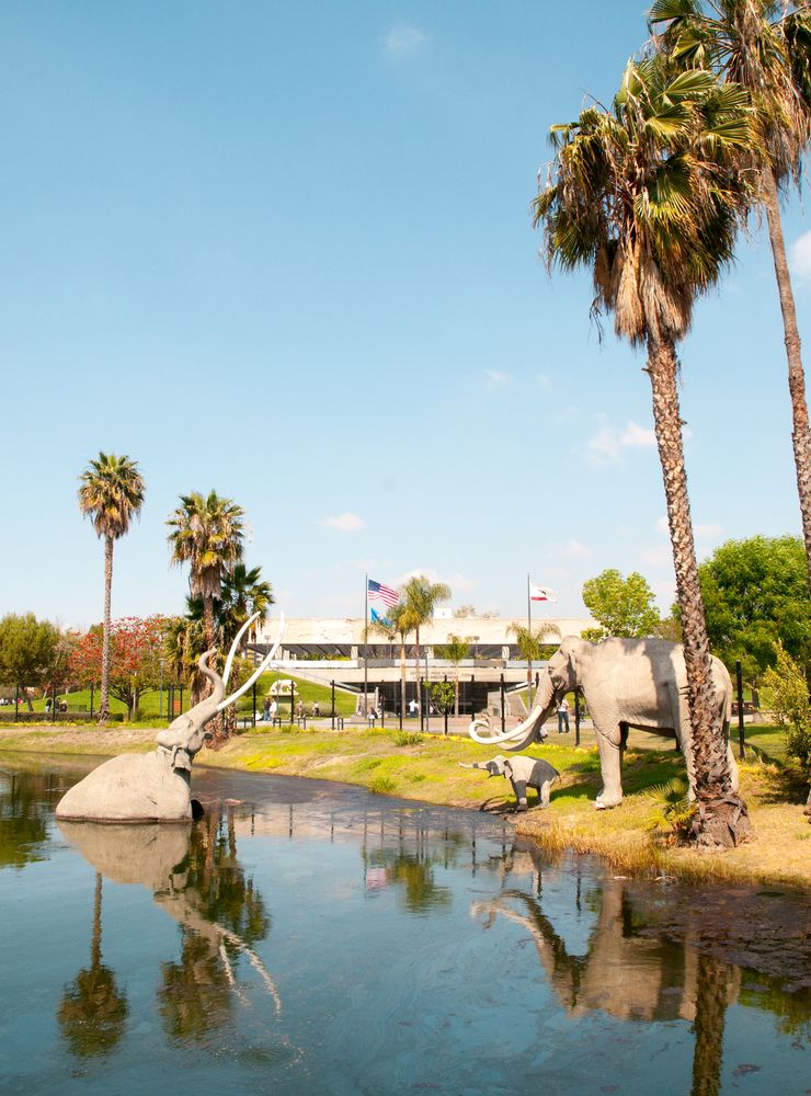 Sculptures in front of La Brea Tar Pits and Museum