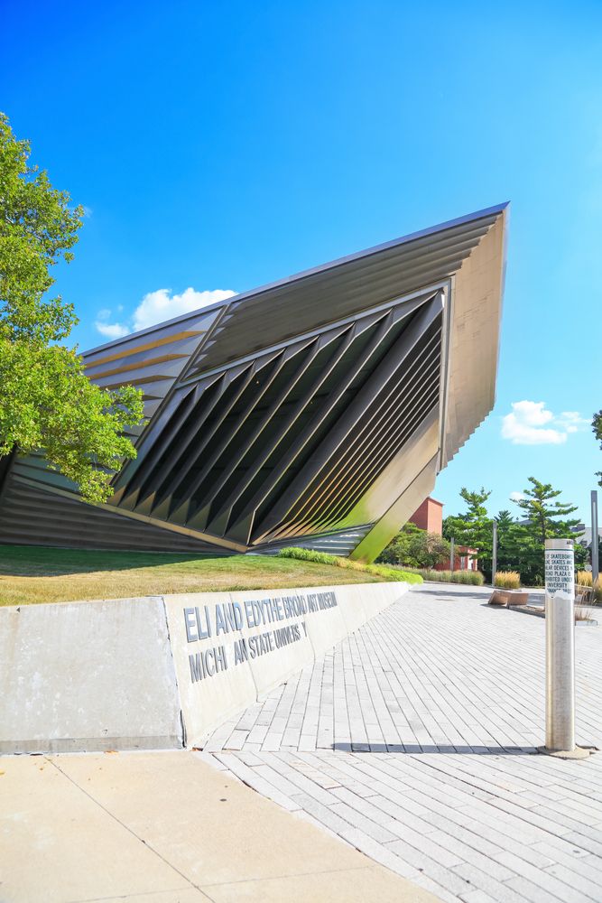 Exterior and name sign of Eli and Edythe Broad Art Museum