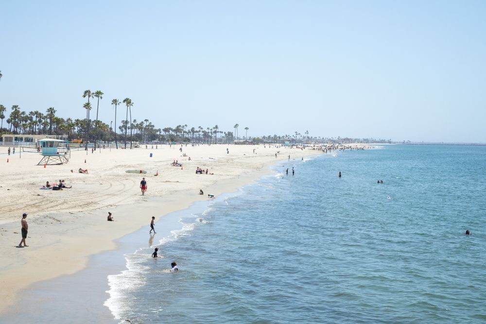 People enjoying the sun at Belmont Shore Beach