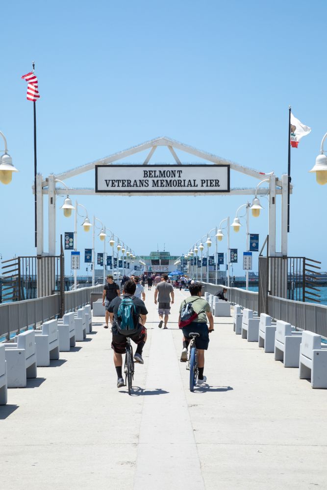 Bicycle ride along Junipero Beach's pier
