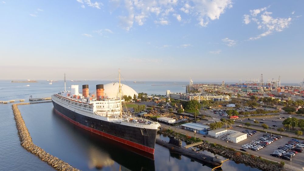 Aerial view of the RMS Queen Mary