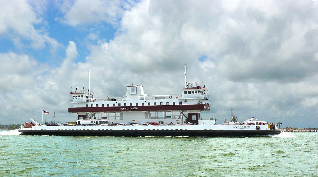 A Galveston Island Ferry on the water