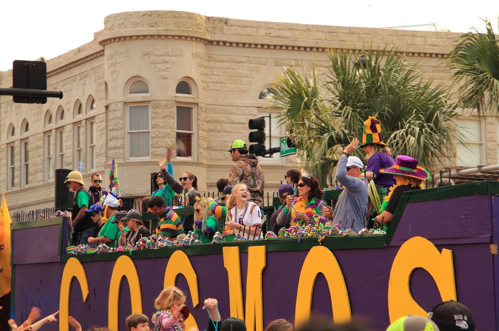 Parade float at Krewes Mardi Gras Parade