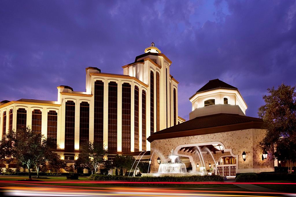 Night view of L'Auberge Casino Resort's exterior
