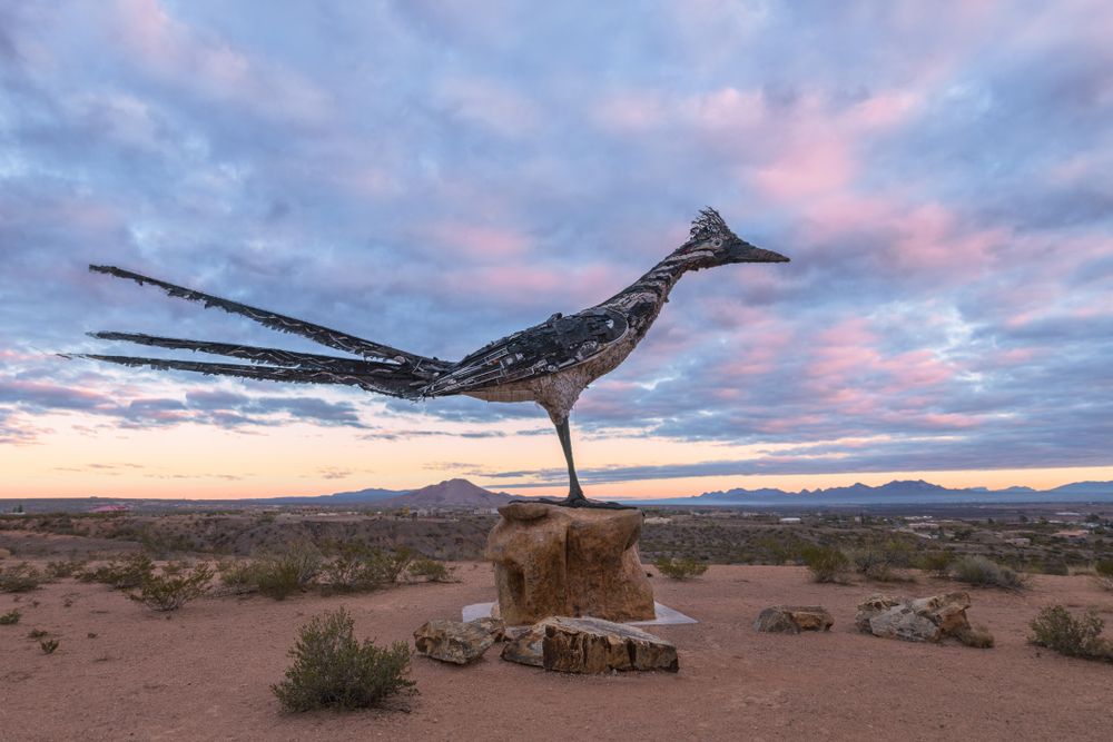 Daytime view of the Recycled Roadrunner Sculpture
