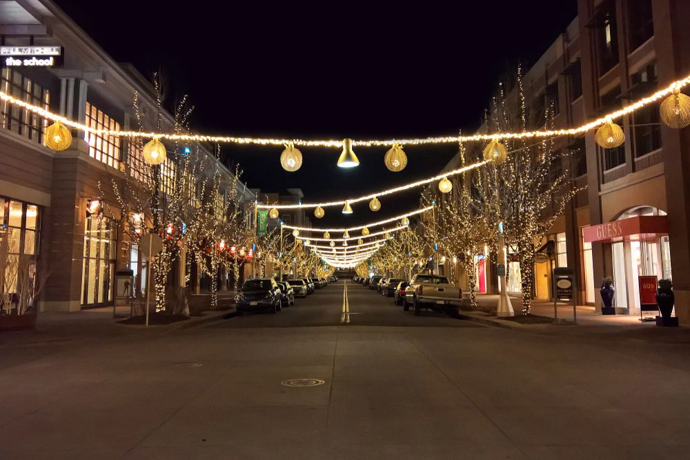 Night scene at Belmar Shopping District