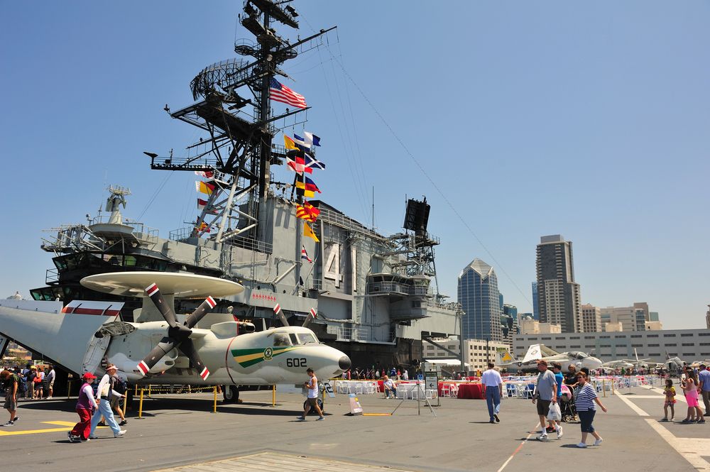 People touring the USS Midway Museum