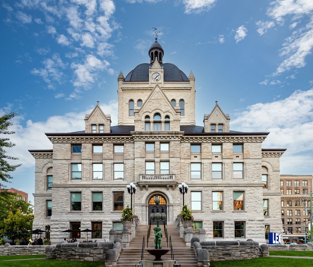 Front view of the Old Fayette County Courthouse exterior