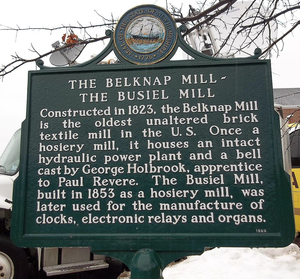 History sign of Belknap Mill