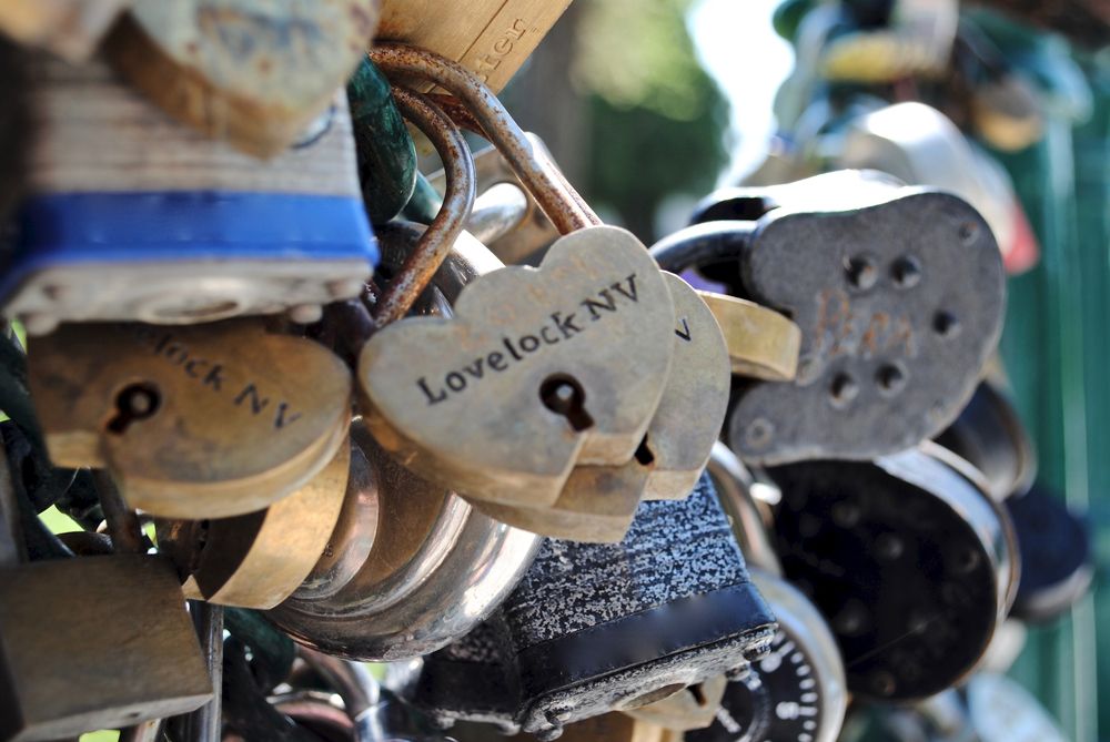 Closeup of a padlock at Lover’s Lock Plaza