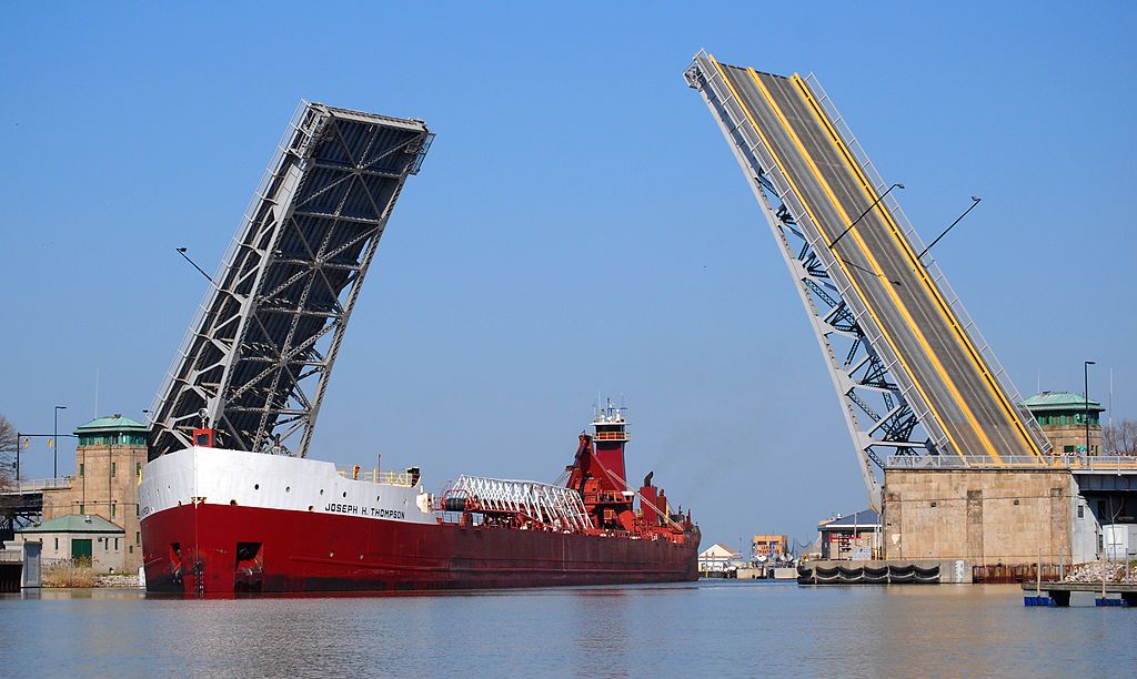 View of the lifted Charles Berry Bridge