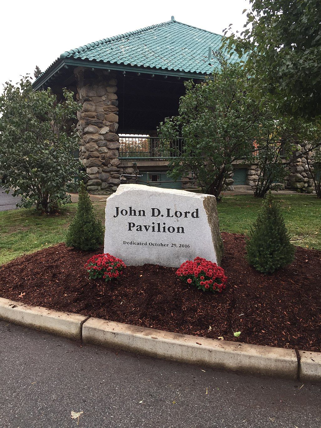 John D. Lord pavilion marker at Shedd Park
