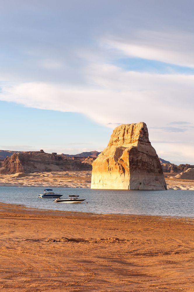 Boats approaching Lone Rock
