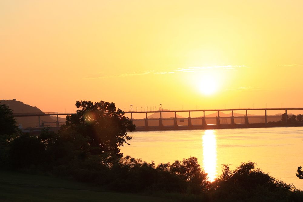 View of Big Dam Bridge during sunset