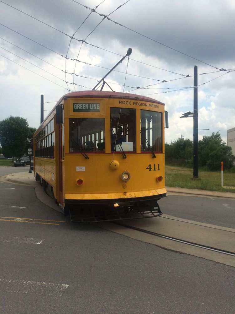 Front view of a River Rail Electric Streetcar