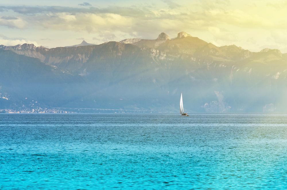 Sailboat on the beautiful waters of Lake Geneva