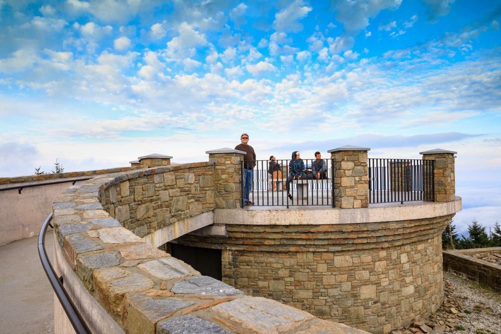 People at Mount Mitchell State Park's observation deck