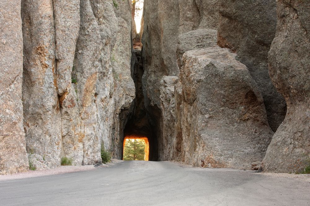 A rock tunnel along Needle's Highway in South Dakota