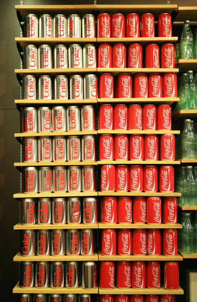 Soda cans in the Coca-Cola Store