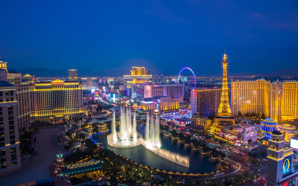 Aerial view of the Fountains of Bellagio