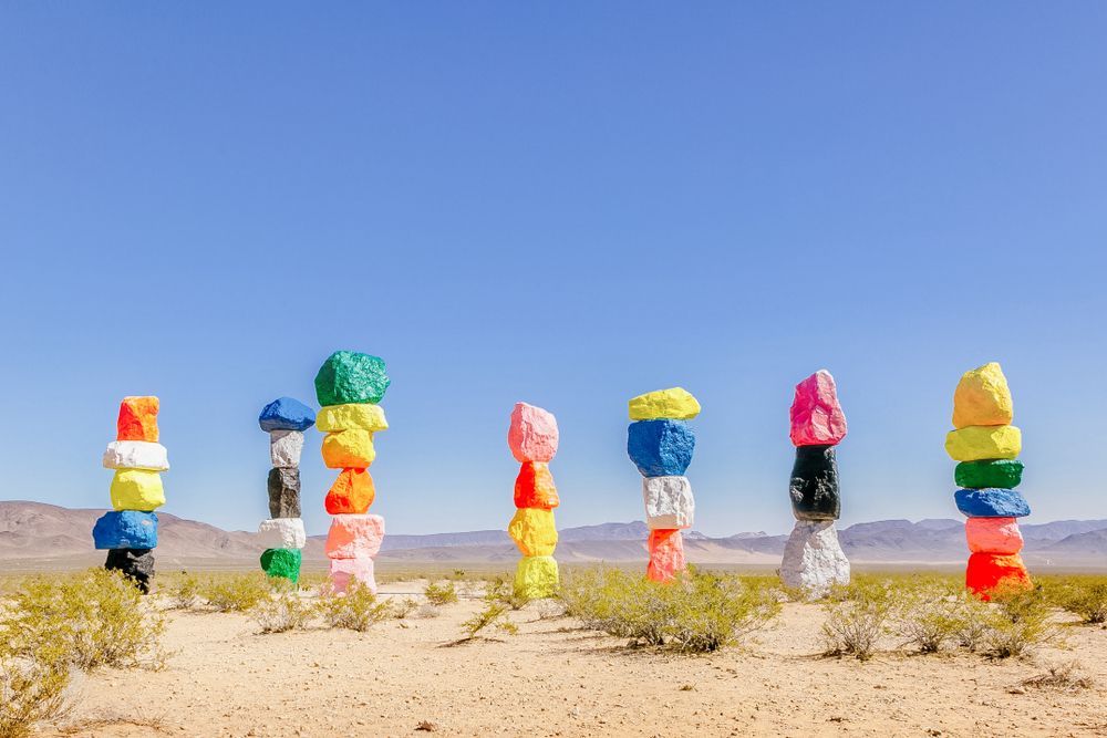 Daytime view of the Seven Magic Mountains