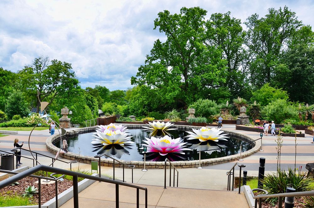 Lotus flower sculpture on Atlanta Botanical Garden's fountain