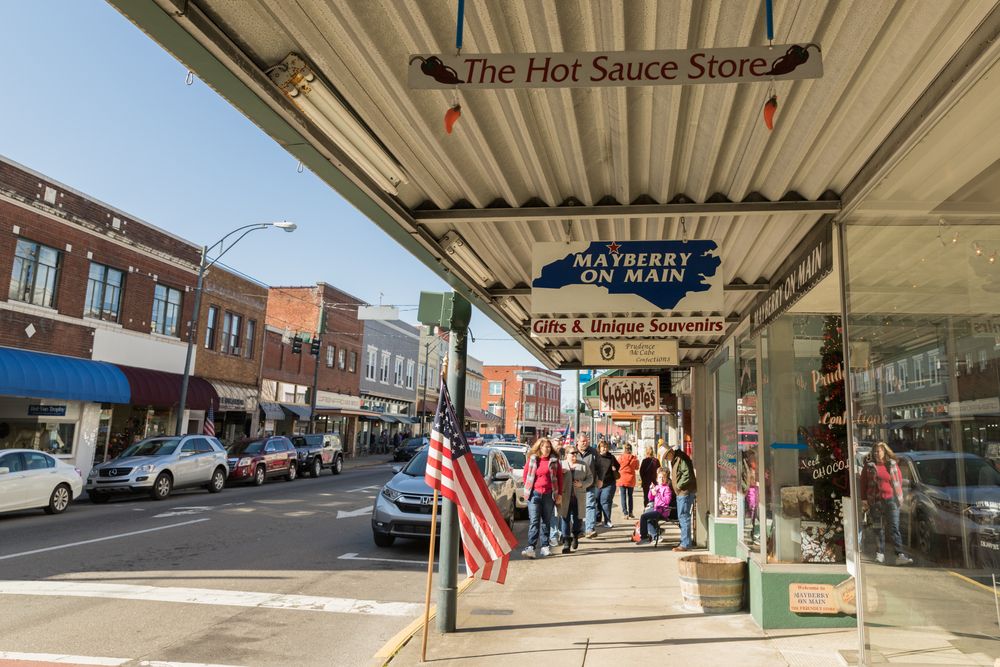 People walking along Main Street